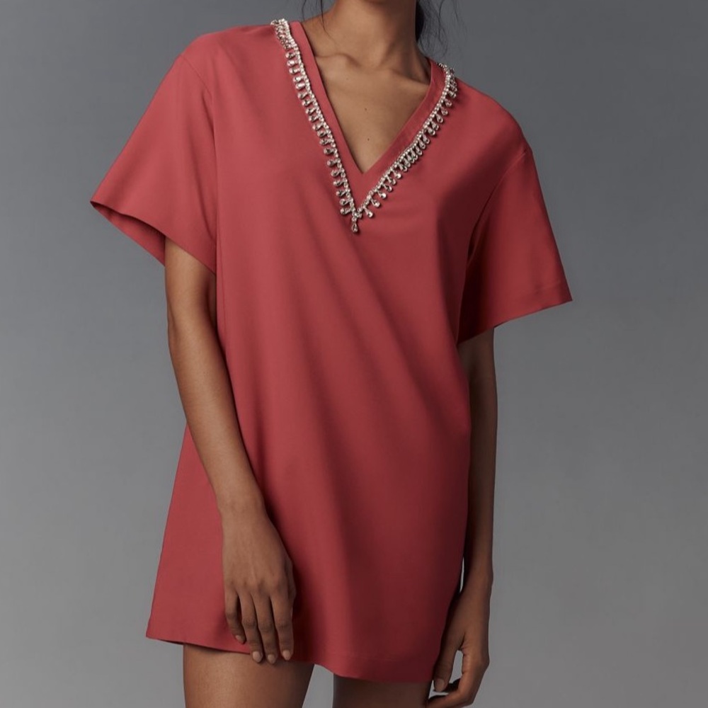 Anthropologie Hot Pink Rhinestone shirt dress